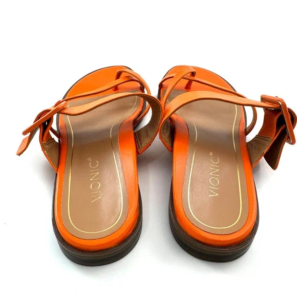 Vionic Julep Orange Leather Thong Buckle Flat Sandals Women's Size 7.5 - Picture 3 of 5